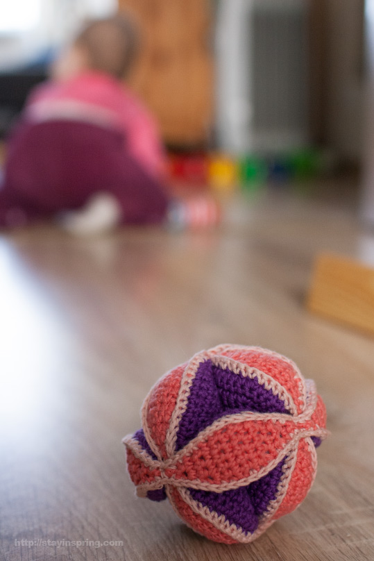 Amish Puzzle Ball -- crocheted baby toy